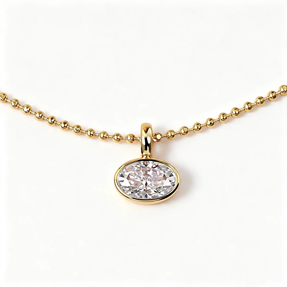 BXINY 2/3/4CT East West Oval Cut Moissanite Bead Chain Necklace S925 Silver Bezel Set Solitaire Diamond Pendant Gift Jewelry GRA