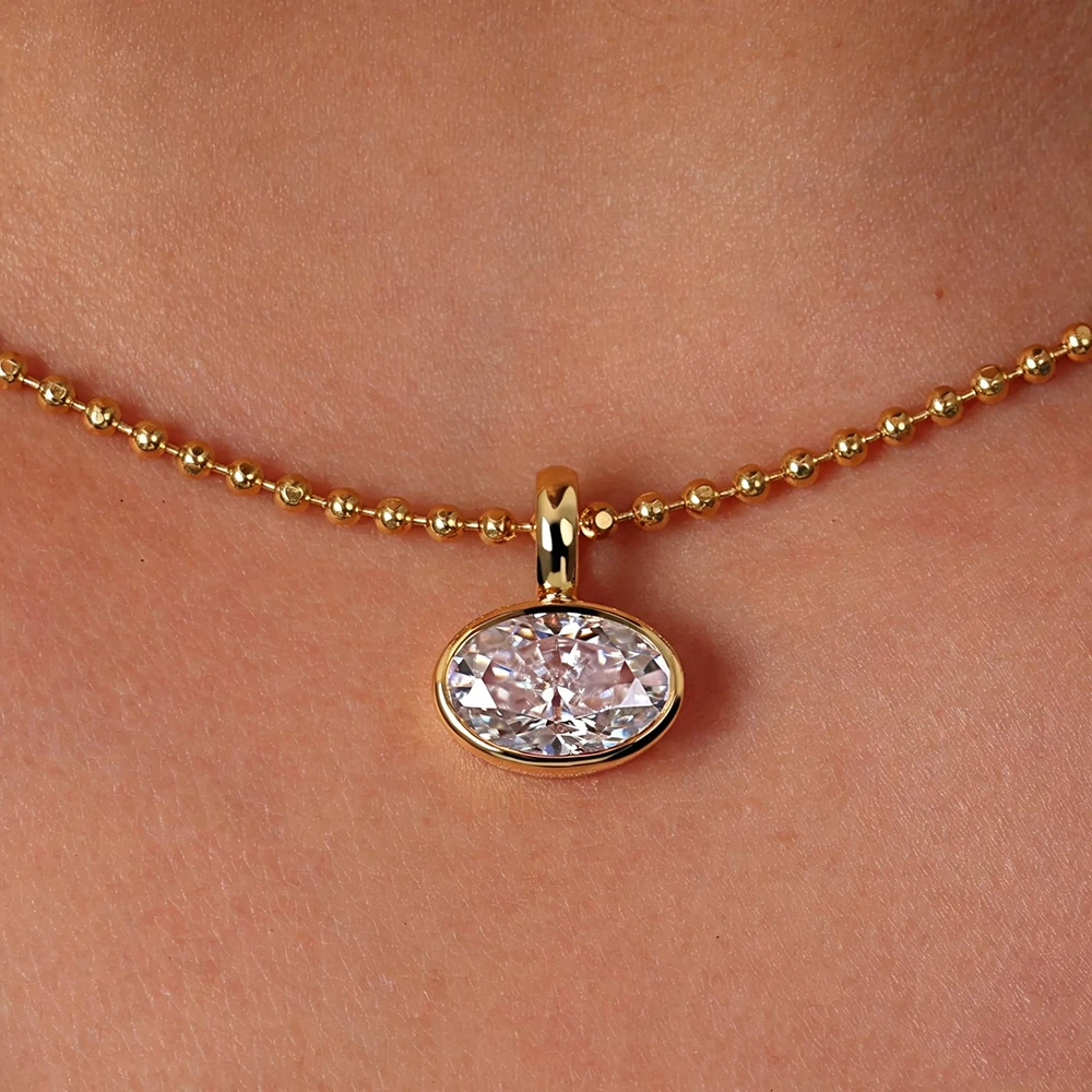 BXINY 2/3/4CT East West Oval Cut Moissanite Bead Chain Necklace S925 Silver Bezel Set Solitaire Diamond Pendant Gift Jewelry GRA