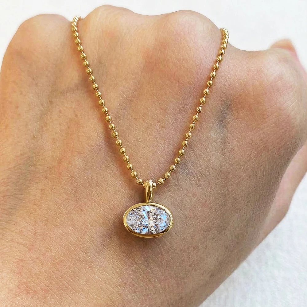 BXINY 2/3/4CT East West Oval Cut Moissanite Bead Chain Necklace S925 Silver Bezel Set Solitaire Diamond Pendant Gift Jewelry GRA
