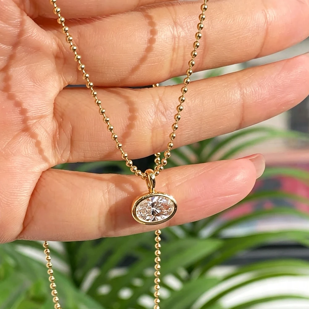 BXINY 2/3/4CT East West Oval Cut Moissanite Bead Chain Necklace S925 Silver Bezel Set Solitaire Diamond Pendant Gift Jewelry GRA