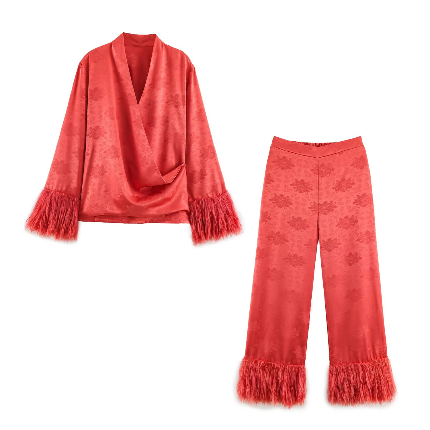 Summer New Product Women's Clothing European and American Style Long Coat Cross Collar Shirt Pants Set