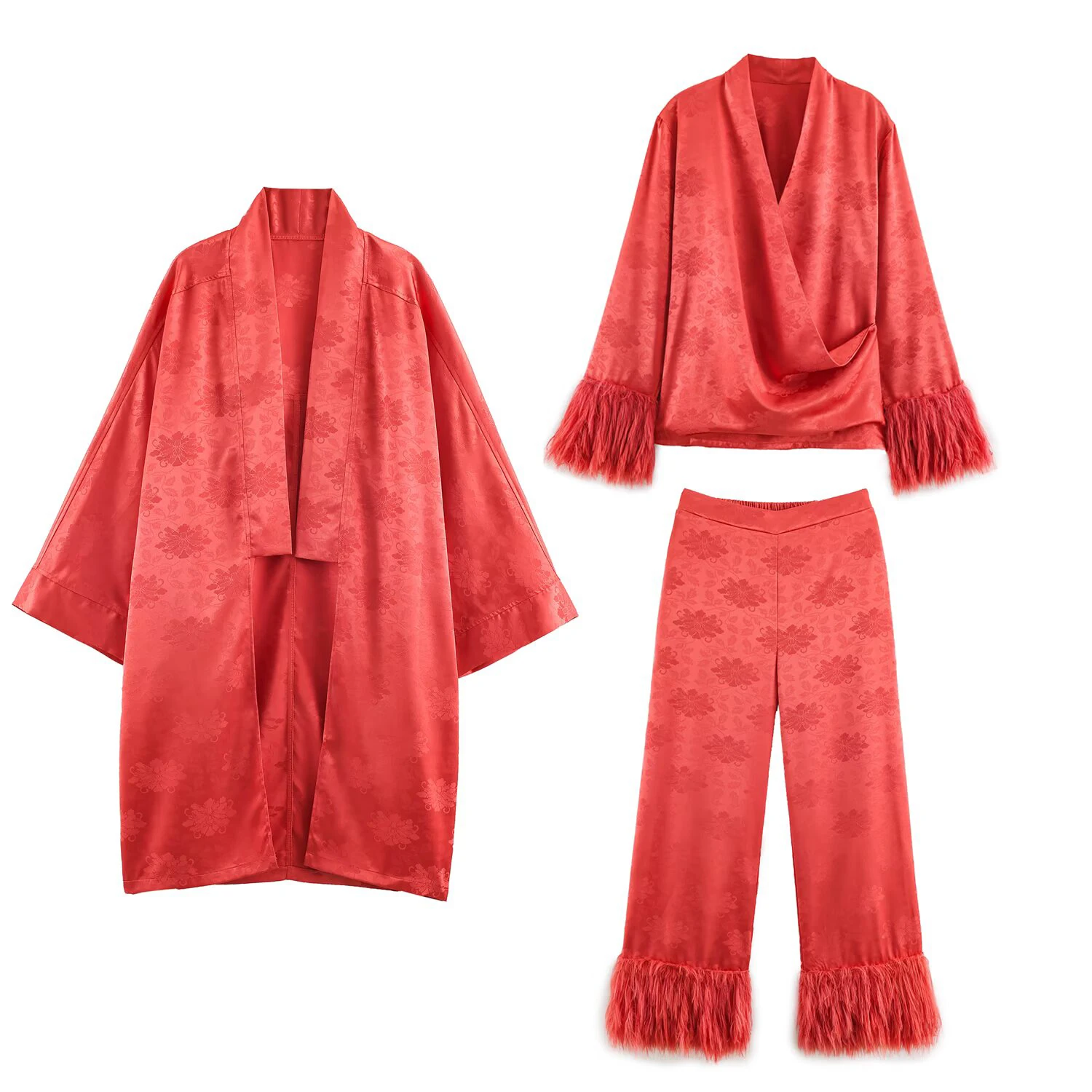 Summer New Product Women's Clothing European and American Style Long Coat Cross Collar Shirt Pants Set