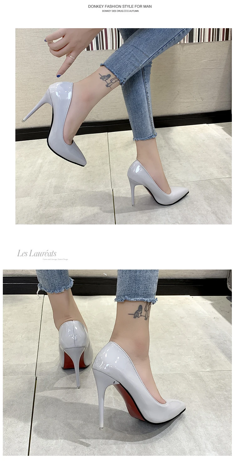 Aphixta 12cm Office Thin Heels Pumps Women Shoes Pointed Toe Patent Leather Wedding Dress Shoes Woman Chaussures Femme