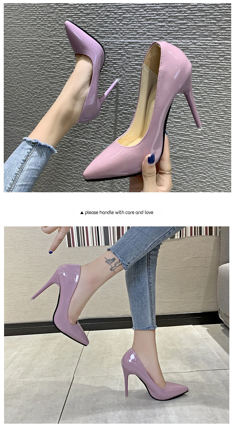 Aphixta 12cm Office Thin Heels Pumps Women Shoes Pointed Toe Patent Leather Wedding Dress Shoes Woman Chaussures Femme