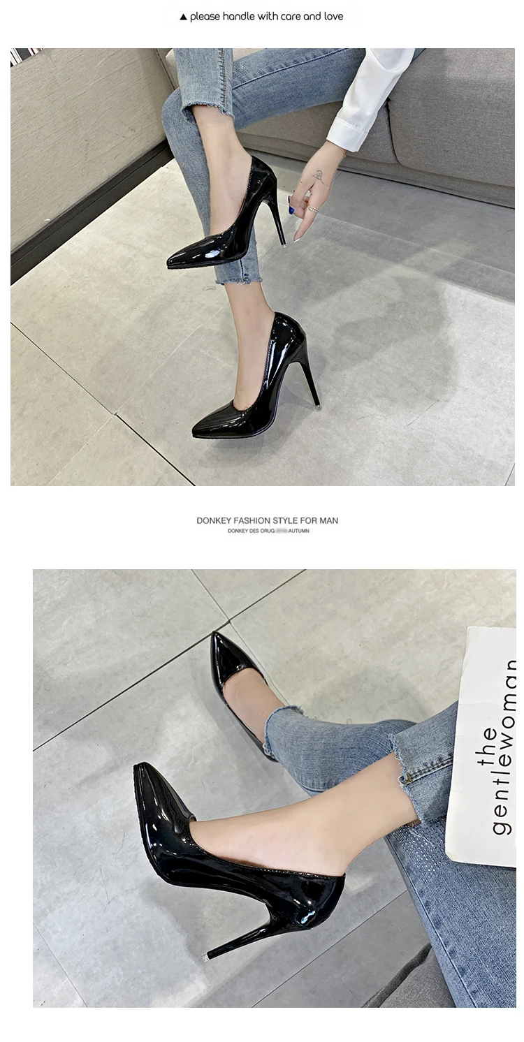 Aphixta 12cm Office Thin Heels Pumps Women Shoes Pointed Toe Patent Leather Wedding Dress Shoes Woman Chaussures Femme