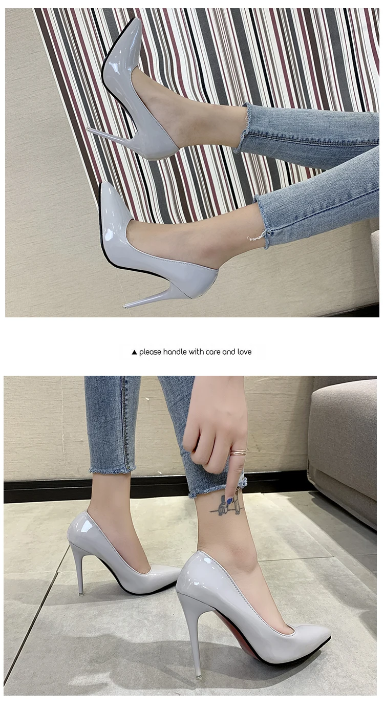 Aphixta 12cm Office Thin Heels Pumps Women Shoes Pointed Toe Patent Leather Wedding Dress Shoes Woman Chaussures Femme