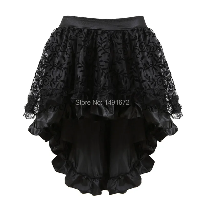 Skirts Womens Burlesque Corset Skirt High Waist Multilayer Lace Victorian Costumes Gothic Steampunk Skirt Matching Corset Black