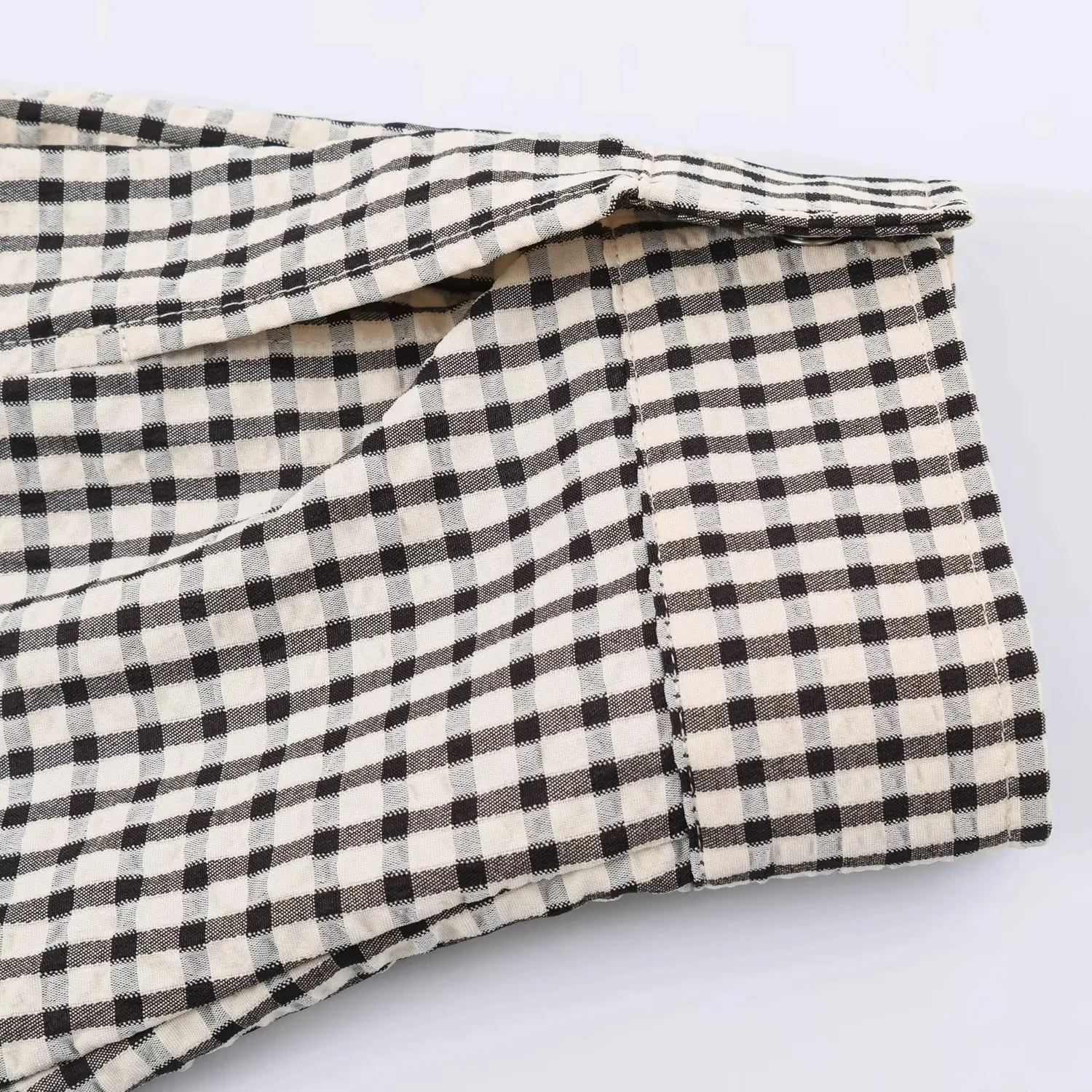 BSAY Autumn Women Plaid Er Jacket Stand Collar Zip Up Cropped Jacket Long Sleeve Elastic Hem Loose Casual Check Outerwear