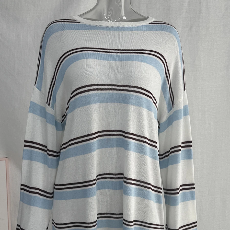 Hirsionsan 2026 Basic Stripes Knitted T Shirts Women Autumn Long Sleeves Loose Tops Ladies Casual Knitted Cotton Woman Clothing