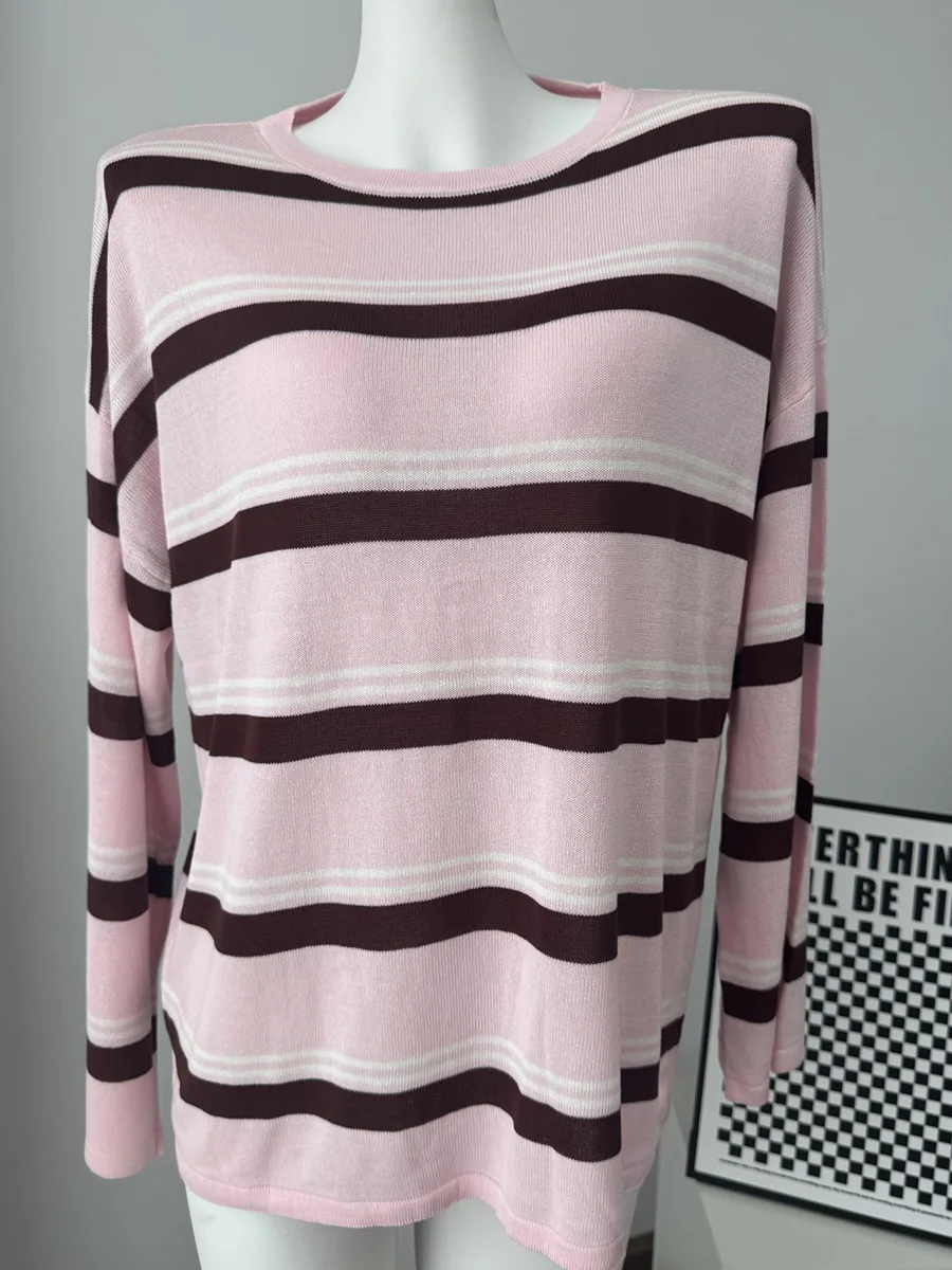 Hirsionsan 2026 Basic Stripes Knitted T Shirts Women Autumn Long Sleeves Loose Tops Ladies Casual Knitted Cotton Woman Clothing