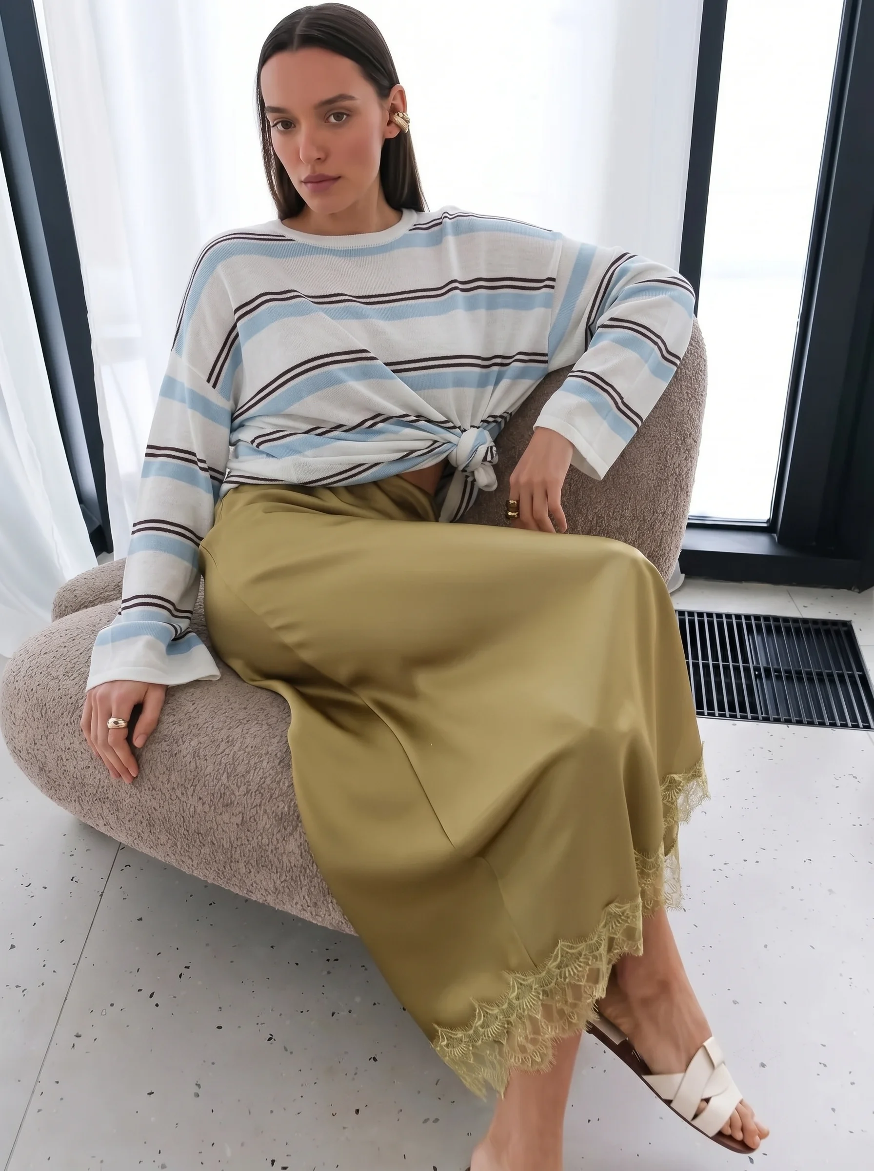 Hirsionsan 2026 Basic Stripes Knitted T Shirts Women Autumn Long Sleeves Loose Tops Ladies Casual Knitted Cotton Woman Clothing