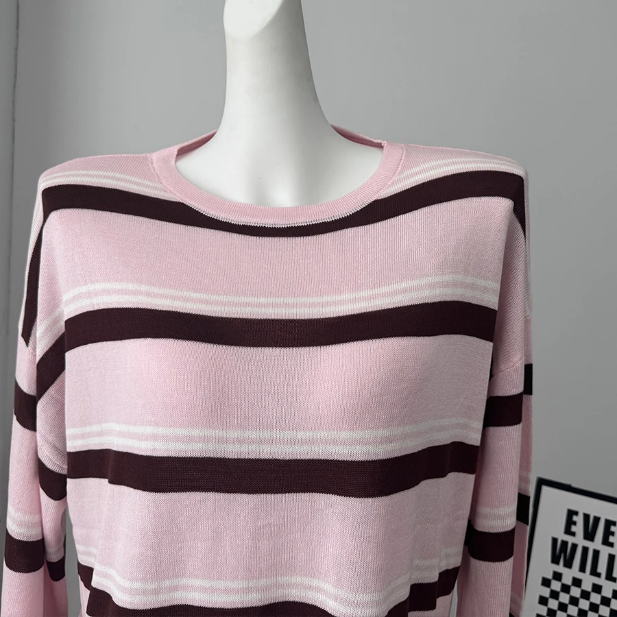 Hirsionsan 2026 Basic Stripes Knitted T Shirts Women Autumn Long Sleeves Loose Tops Ladies Casual Knitted Cotton Woman Clothing