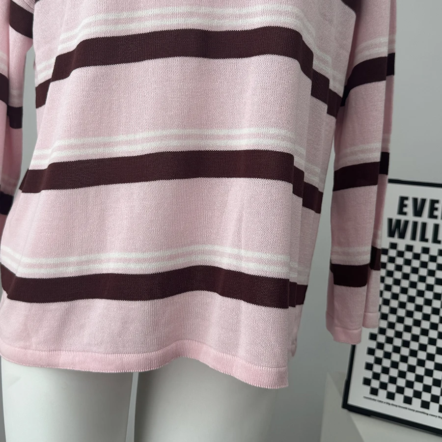 Hirsionsan 2026 Basic Stripes Knitted T Shirts Women Autumn Long Sleeves Loose Tops Ladies Casual Knitted Cotton Woman Clothing