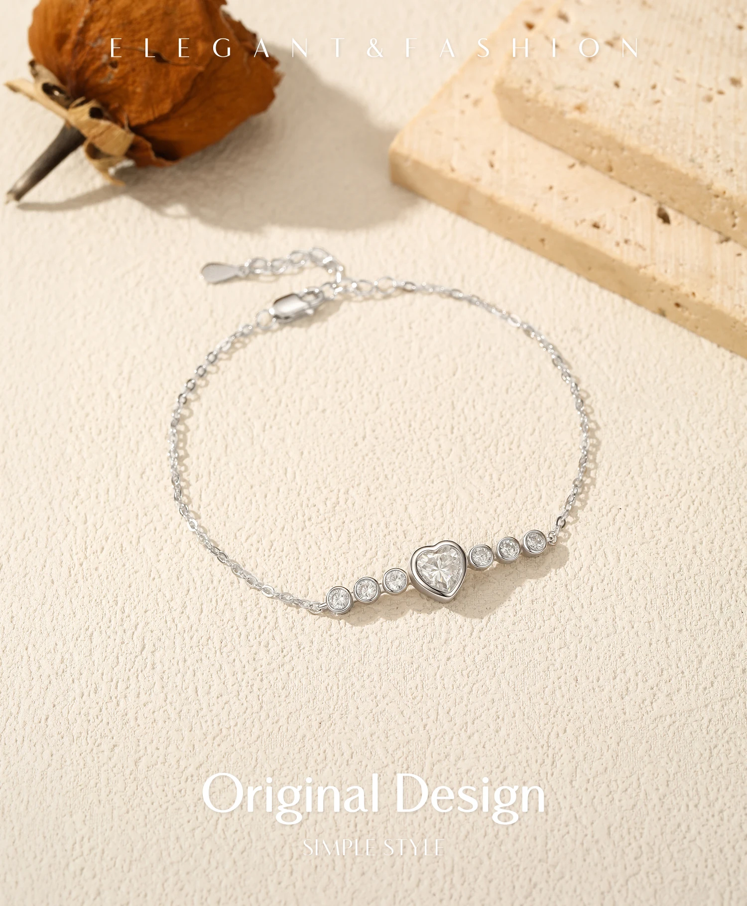 MODIAN D Color Heart Moissanite Bracelet 925 Sterling Silver Heart Lab Diamond Wrist Bracelet Wedding Fine Jewelry Gift With Box