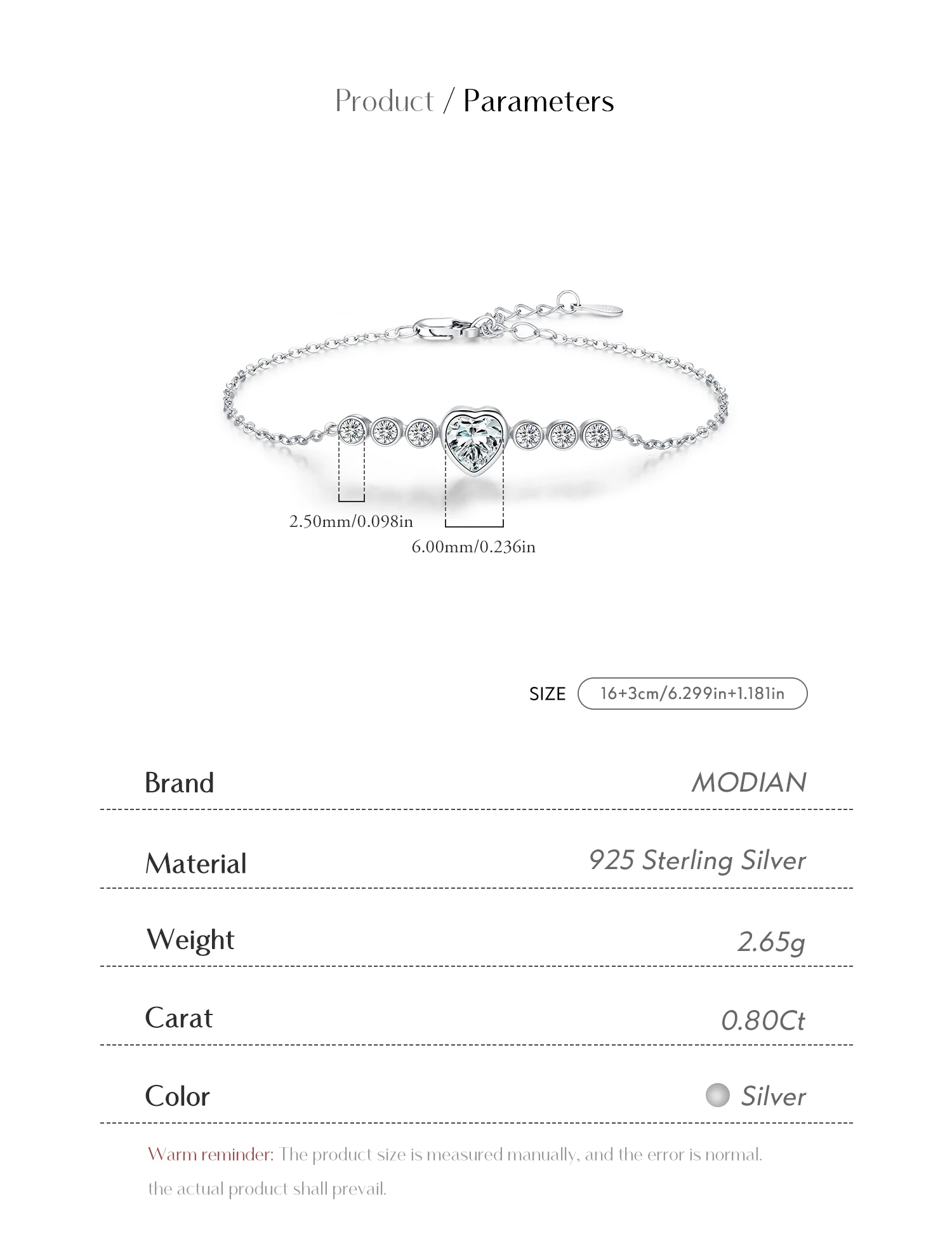 MODIAN D Color Heart Moissanite Bracelet 925 Sterling Silver Heart Lab Diamond Wrist Bracelet Wedding Fine Jewelry Gift With Box