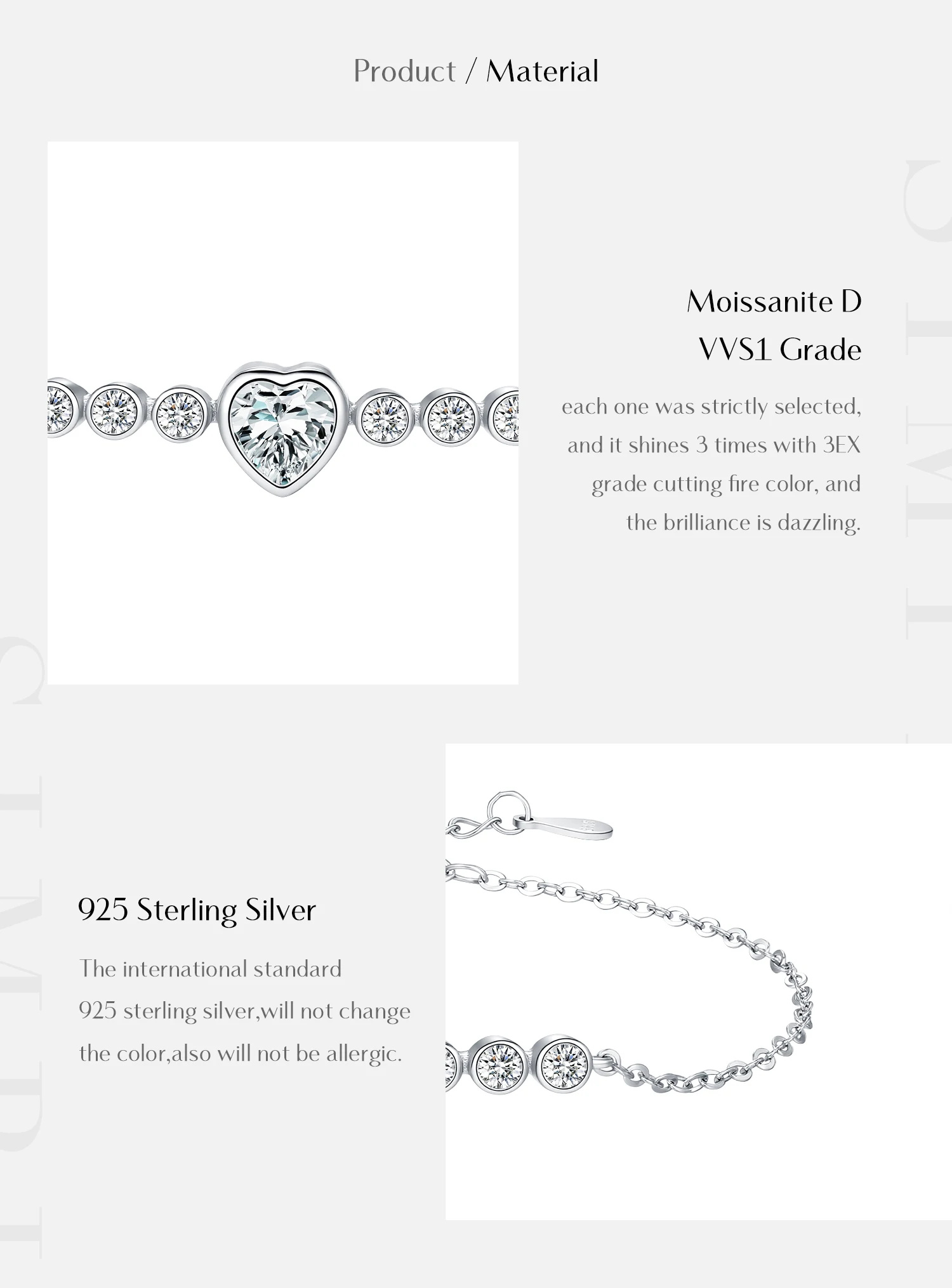 MODIAN D Color Heart Moissanite Bracelet 925 Sterling Silver Heart Lab Diamond Wrist Bracelet Wedding Fine Jewelry Gift With Box