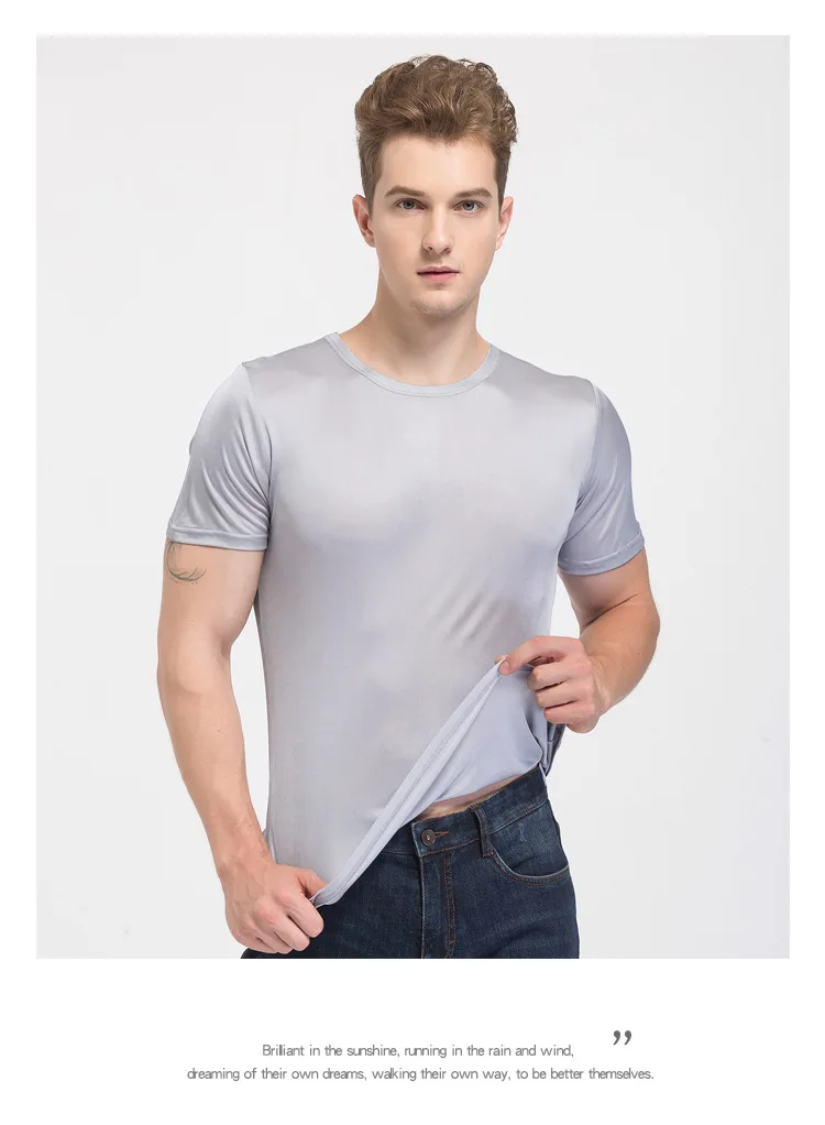 SuyaDream Mens T shirt knitted Natural Silk Solid O neck Short Sleeved Solid Tee Beige White Navy 2025 New Spring Summer Top