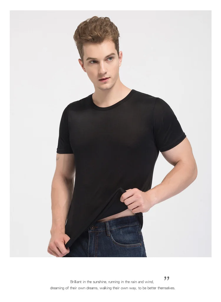 SuyaDream Mens T shirt knitted Natural Silk Solid O neck Short Sleeved Solid Tee Beige White Navy 2025 New Spring Summer Top