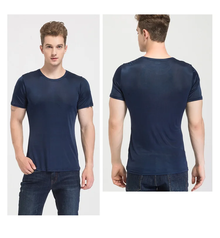 SuyaDream Mens T shirt knitted Natural Silk Solid O neck Short Sleeved Solid Tee Beige White Navy 2025 New Spring Summer Top