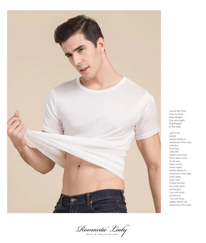 SuyaDream Mens T shirt knitted Natural Silk Solid O neck Short Sleeved Solid Tee Beige White Navy 2025 New Spring Summer Top