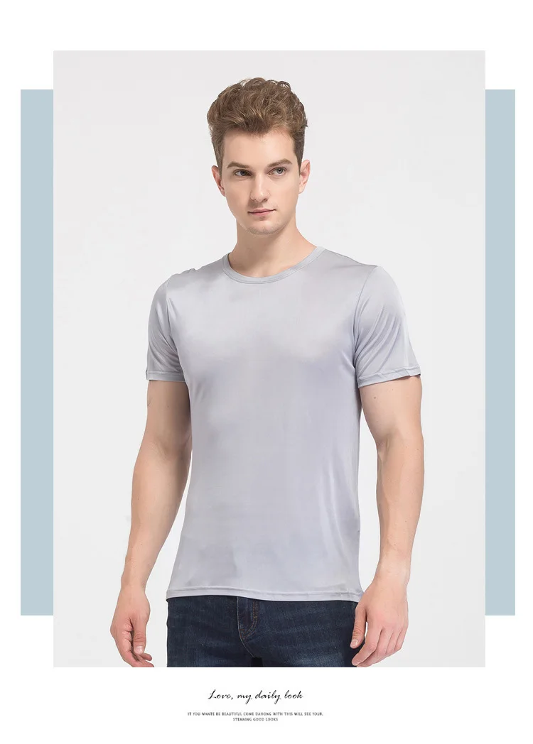 SuyaDream Mens T shirt knitted Natural Silk Solid O neck Short Sleeved Solid Tee Beige White Navy 2025 New Spring Summer Top