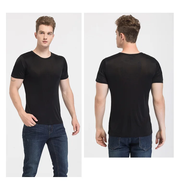 SuyaDream Mens T shirt knitted Natural Silk Solid O neck Short Sleeved Solid Tee Beige White Navy 2025 New Spring Summer Top