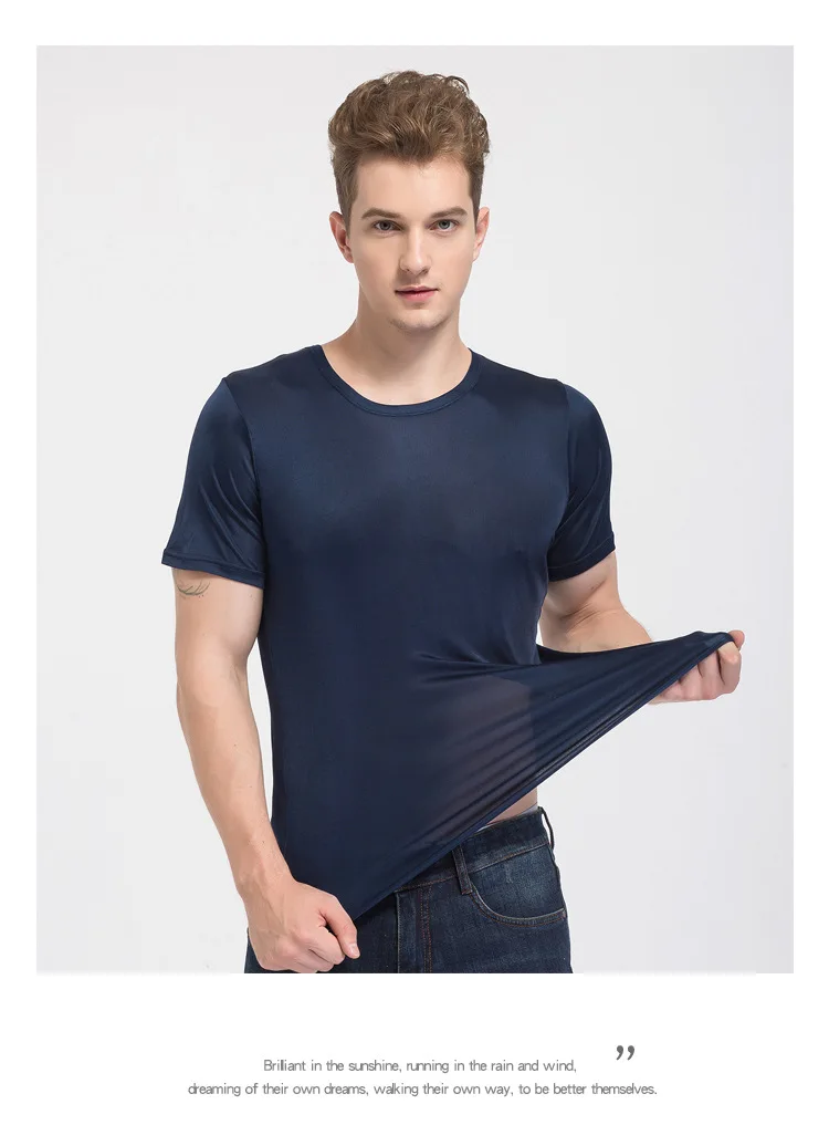 SuyaDream Mens T shirt knitted Natural Silk Solid O neck Short Sleeved Solid Tee Beige White Navy 2025 New Spring Summer Top