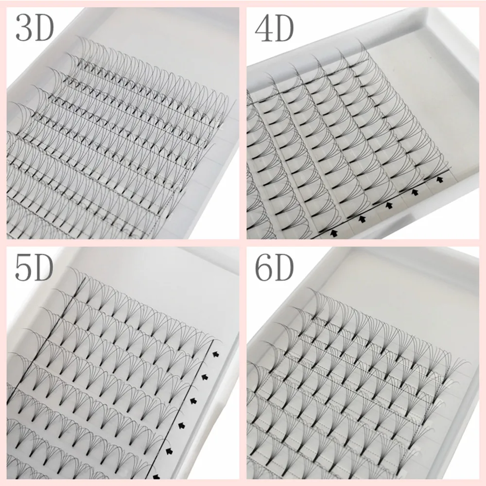 10 Pcs/lot 3D 4D 5D 6D Pre-made Fans Lashes Pointy Stem Eyelash Extensions High Quality Premade Faned C D Curl Lash Trays