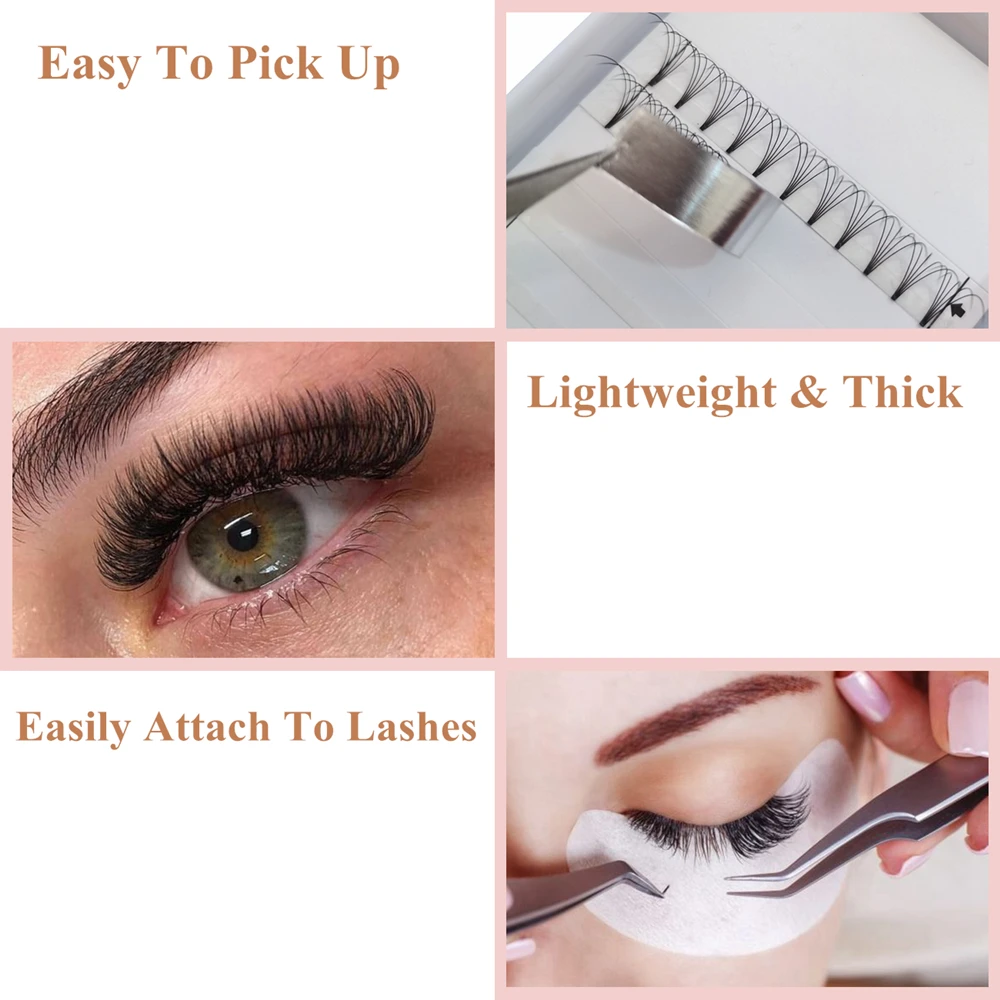 10 Pcs/lot 3D 4D 5D 6D Pre-made Fans Lashes Pointy Stem Eyelash Extensions High Quality Premade Faned C D Curl Lash Trays
