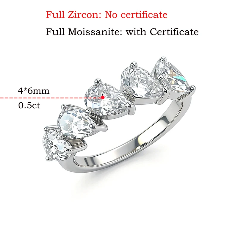 Smyoue 4*6mm Pear Cut 5 Stones Moissanite Rings for Women Luxury Dating Wedding Band Promise Real S925 Sterling Silver Jewelry