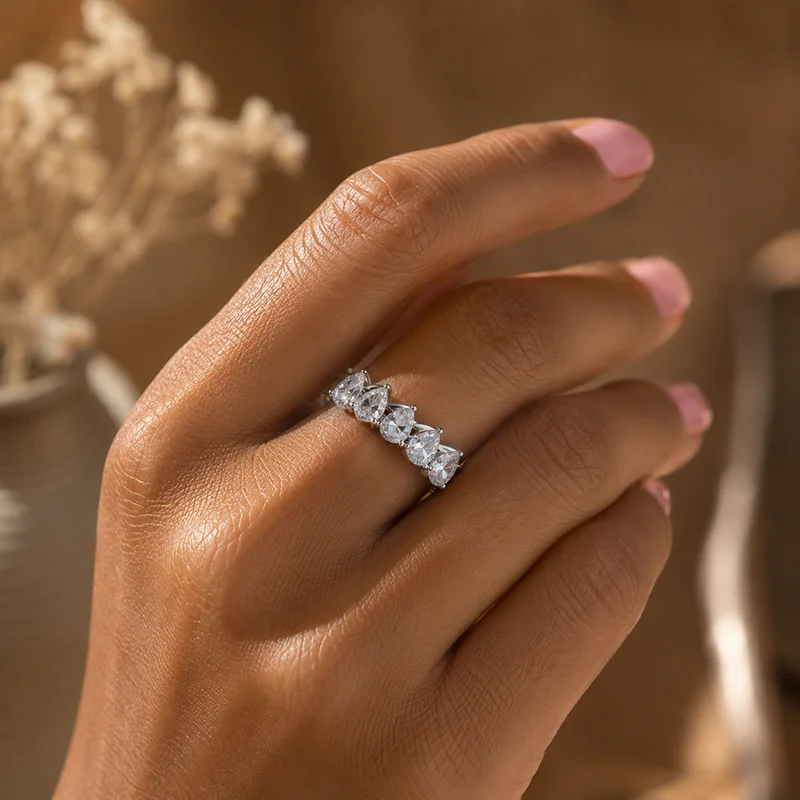 Smyoue 4*6mm Pear Cut 5 Stones Moissanite Rings for Women Luxury Dating Wedding Band Promise Real S925 Sterling Silver Jewelry