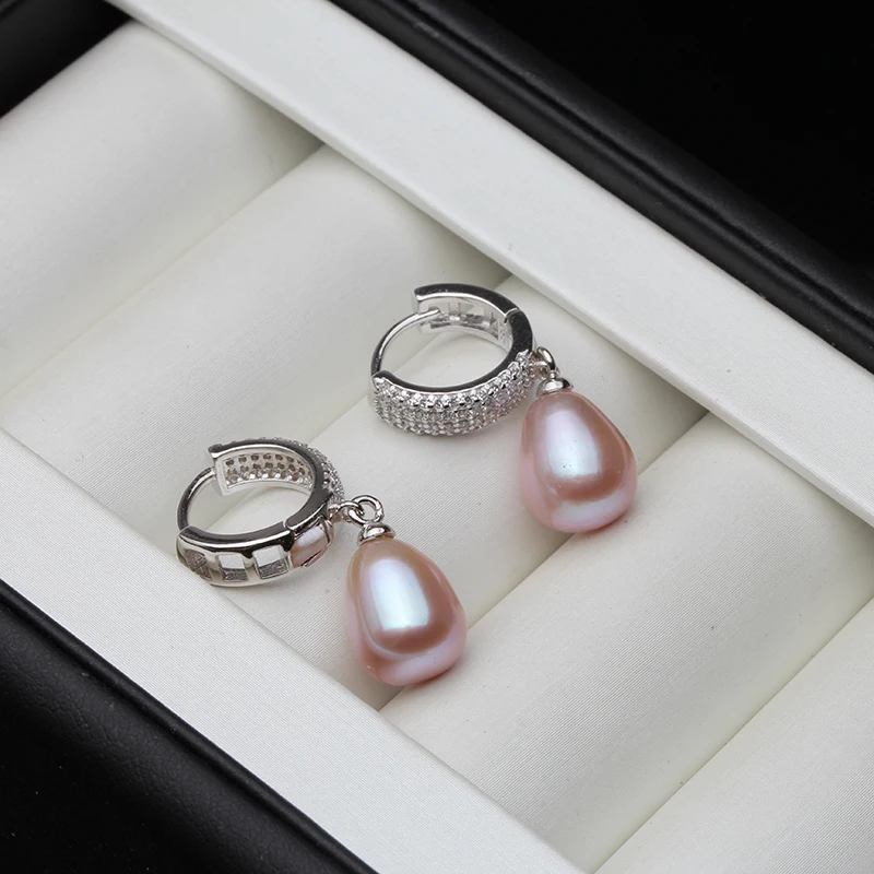 Top Quality 925 Silver Earrings with Natural Pearls Women, Precious Stone Bridal White Hanging Hoop Pearl Earrings Girl Jewelry