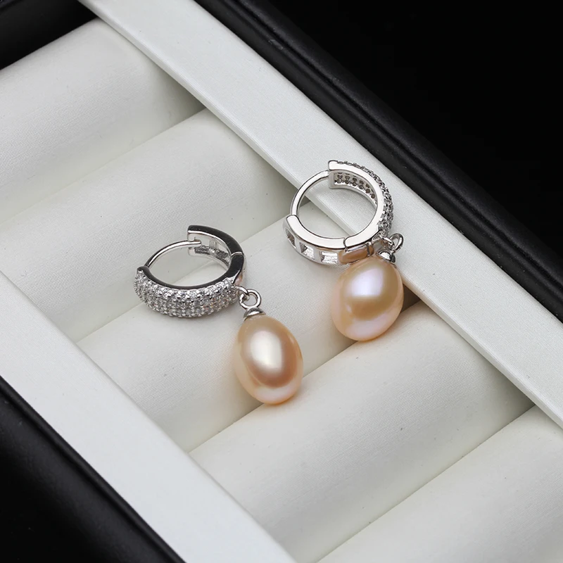 Top Quality 925 Silver Earrings with Natural Pearls Women, Precious Stone Bridal White Hanging Hoop Pearl Earrings Girl Jewelry