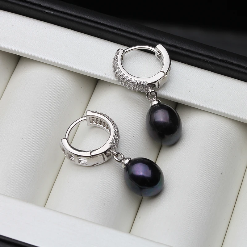 Top Quality 925 Silver Earrings with Natural Pearls Women, Precious Stone Bridal White Hanging Hoop Pearl Earrings Girl Jewelry