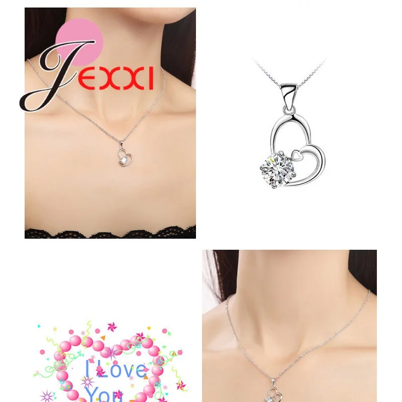 925 Sterling Silver Jewelry Sets Romantic Lovely CZ Crystal Necklace Pendant Earrings for Women Valentines Day Wedding