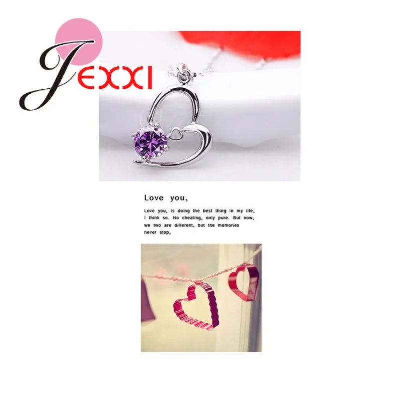 925 Sterling Silver Jewelry Sets Romantic Lovely CZ Crystal Necklace Pendant Earrings for Women Valentines Day Wedding