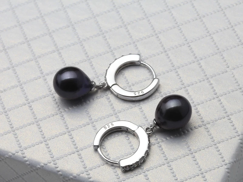 Wedding Natural White Pearl Earrings Woman,925 Silver Black Freshwater Hoop Pearl Earrings Jewelry Wife Gifts Pink