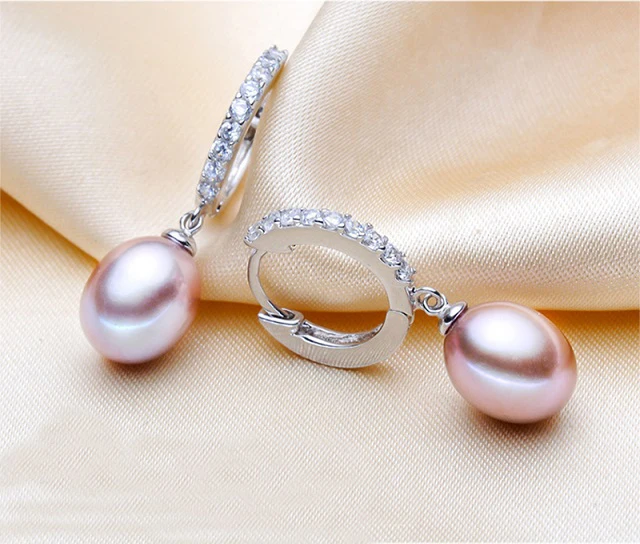Wedding Natural White Pearl Earrings Woman,925 Silver Black Freshwater Hoop Pearl Earrings Jewelry Wife Gifts Pink