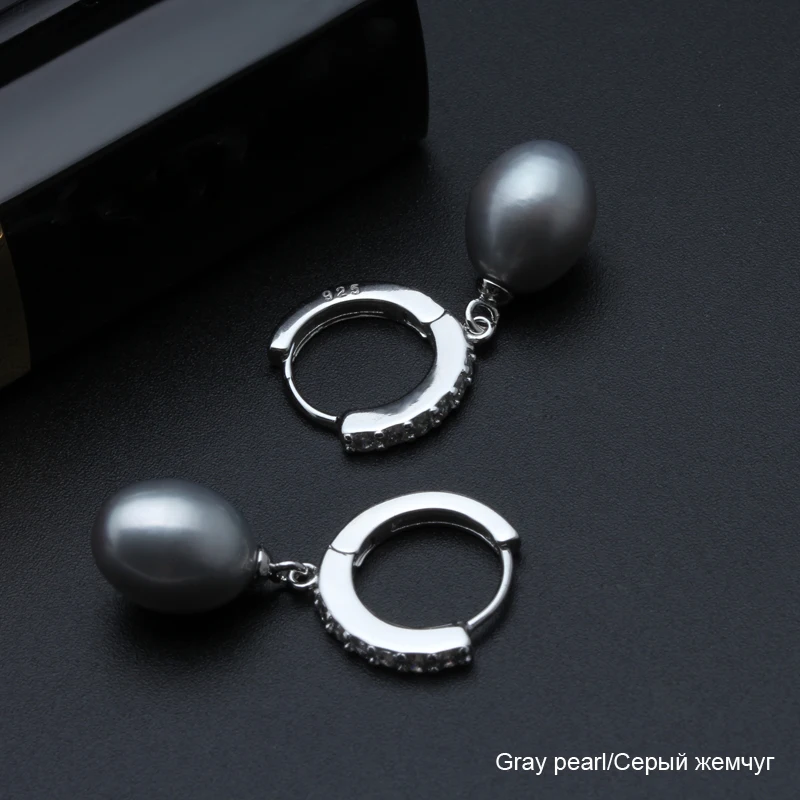 Wedding Natural White Pearl Earrings Woman,925 Silver Black Freshwater Hoop Pearl Earrings Jewelry Wife Gifts Pink