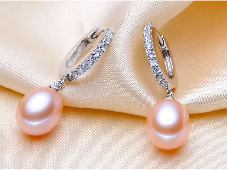 Wedding Natural White Pearl Earrings Woman,925 Silver Black Freshwater Hoop Pearl Earrings Jewelry Wife Gifts Pink