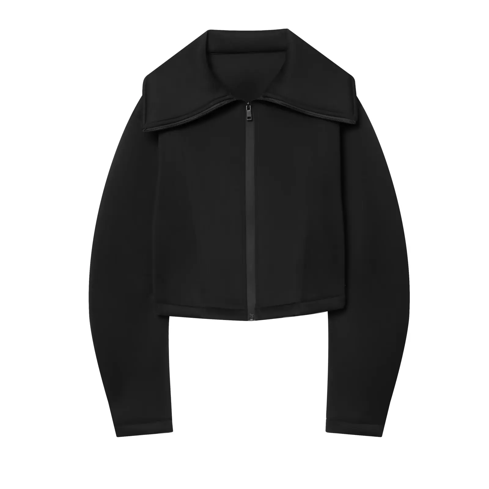 KLKXMYT Women's Lapel Zipper Jacket Elegant Long Sleeve Waist Slim Cropped Coat Women 2026 Autumn Chic Casual Street Outerwear 