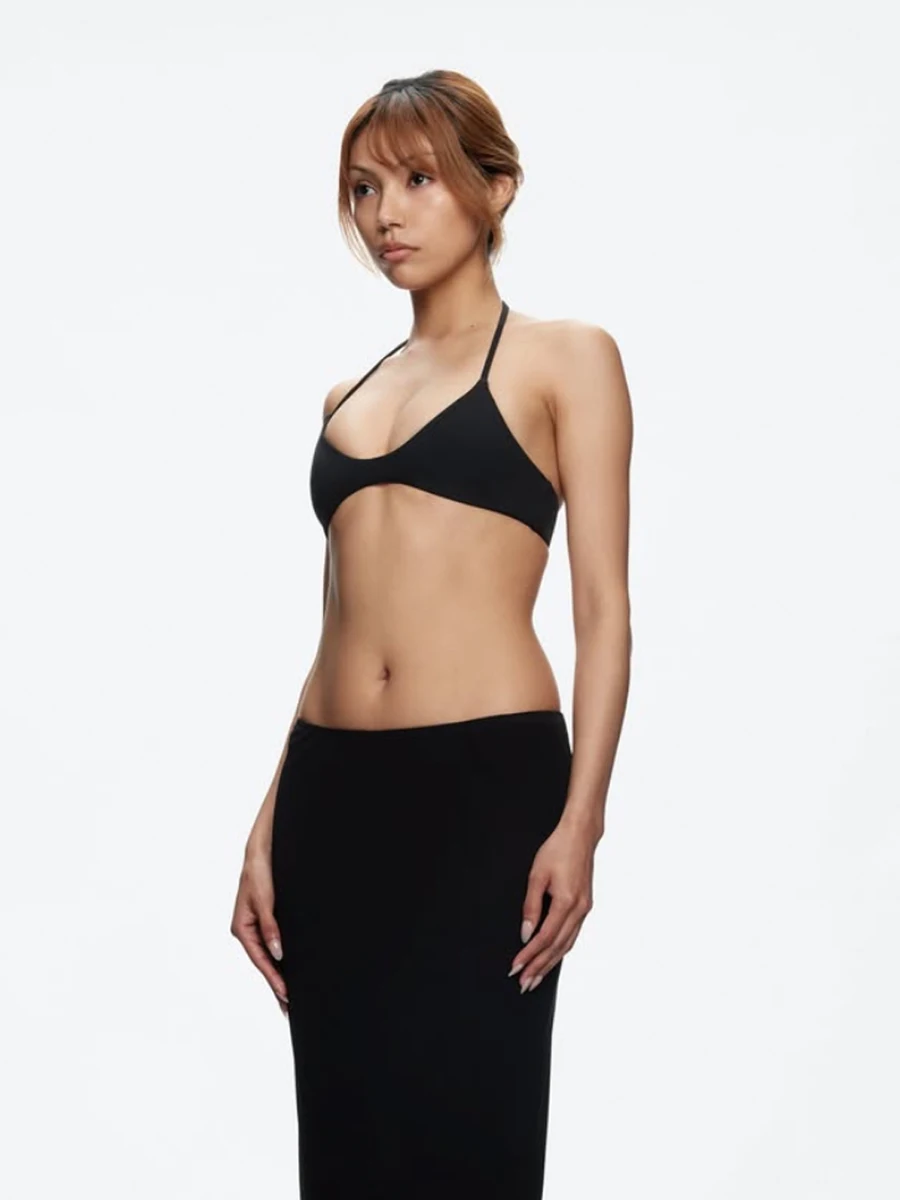 Tank Halter Neck Triangle Cup Camisole, Backless Slim Fit Stretchy Inner and Outer Wear Short Top, Halter Bikini Style Camisole, High Elasticity Slim Fit Flattering Versatile Hot Girl Style Outerwear Camisole