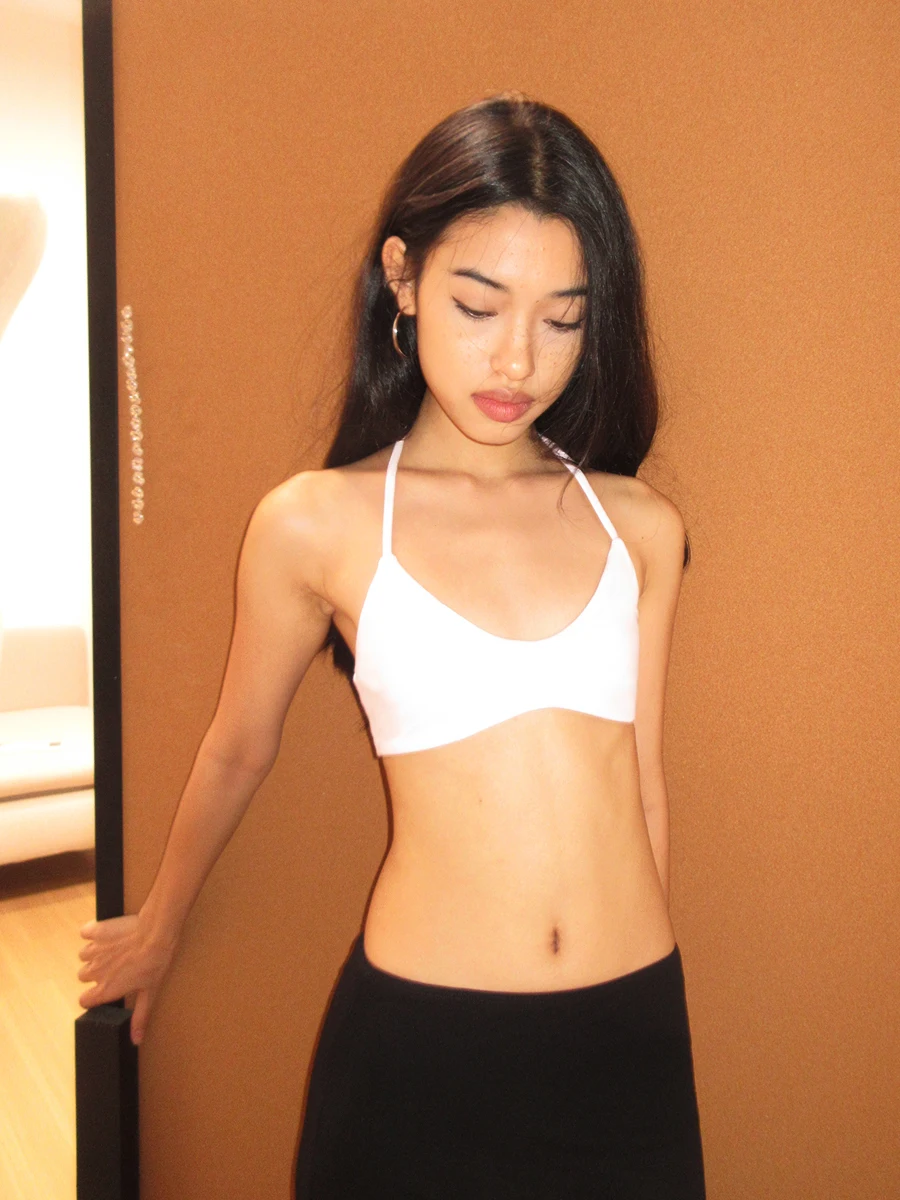 Tank Halter Neck Triangle Cup Camisole, Backless Slim Fit Stretchy Inner and Outer Wear Short Top, Halter Bikini Style Camisole, High Elasticity Slim Fit Flattering Versatile Hot Girl Style Outerwear Camisole