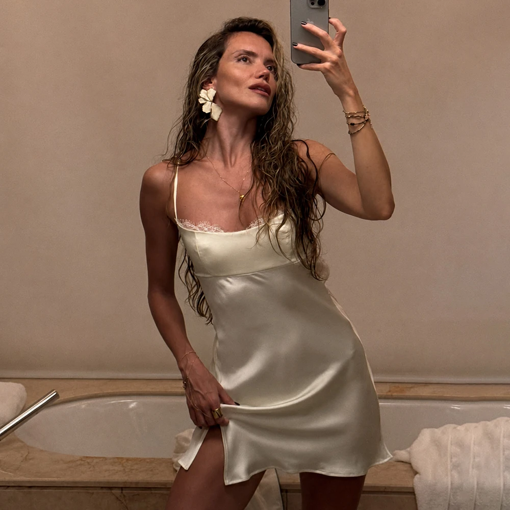 Talenza Elegant Satin Dress Women's Sexy Backless Lace Patchwork Lace-up Summer Dress Fashion Luxury Ladies Party Evening Dress