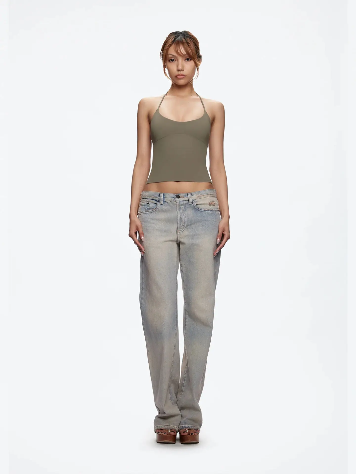 Tank Top with Multiple Colors and Tie Straps, Metal Accessories, Hollow Back Design, Slim Fit, Backless Top, Suitable for Layering or Wearing Alone, U-Neck Tank Top