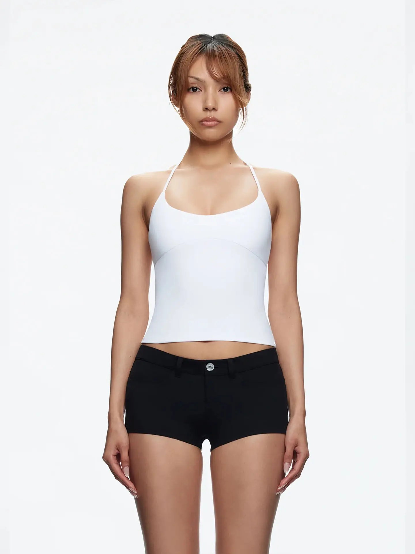 Tank Top with Multiple Colors and Tie Straps, Metal Accessories, Hollow Back Design, Slim Fit, Backless Top, Suitable for Layering or Wearing Alone, U-Neck Tank Top