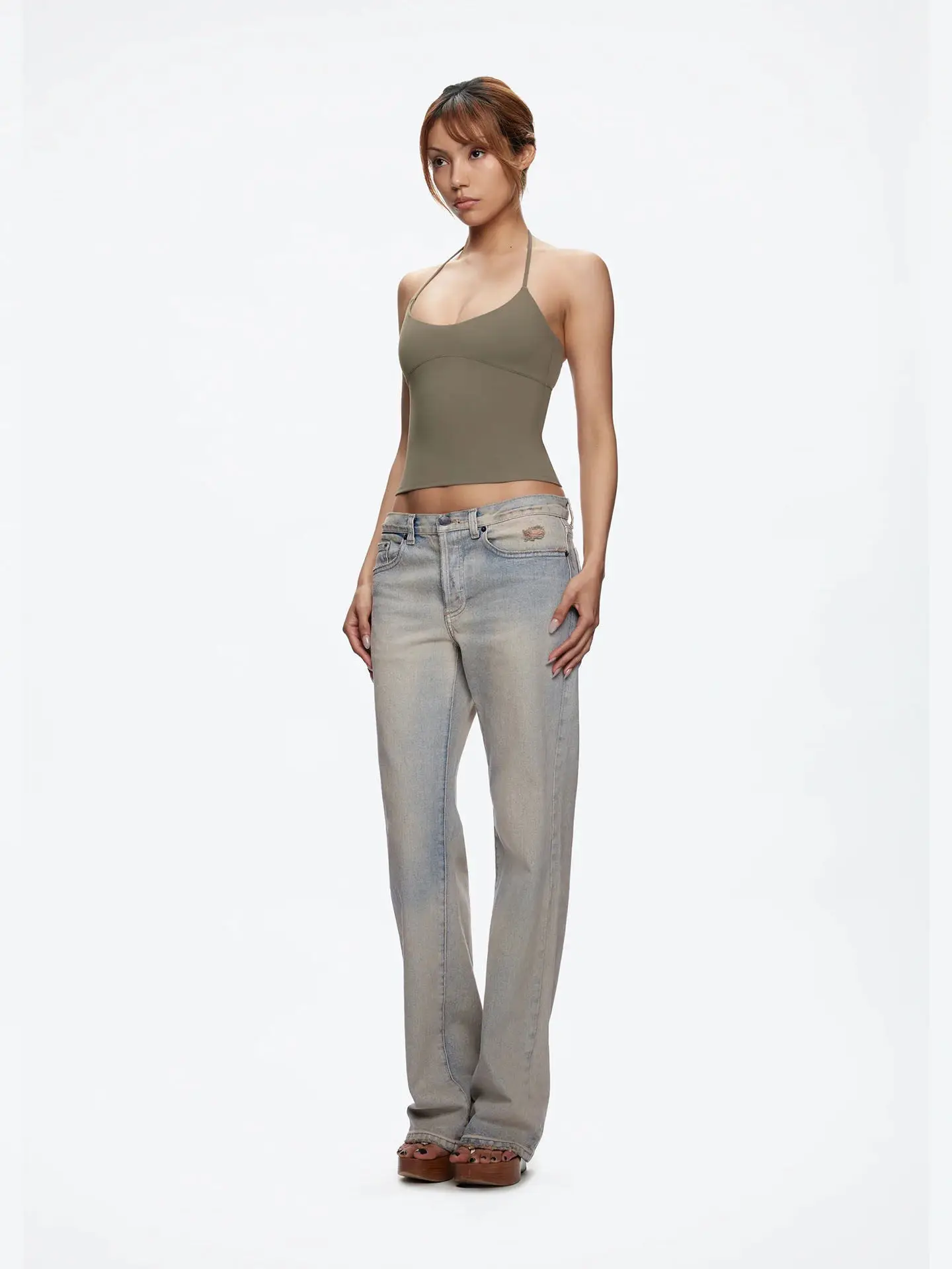Tank Top with Multiple Colors and Tie Straps, Metal Accessories, Hollow Back Design, Slim Fit, Backless Top, Suitable for Layering or Wearing Alone, U-Neck Tank Top