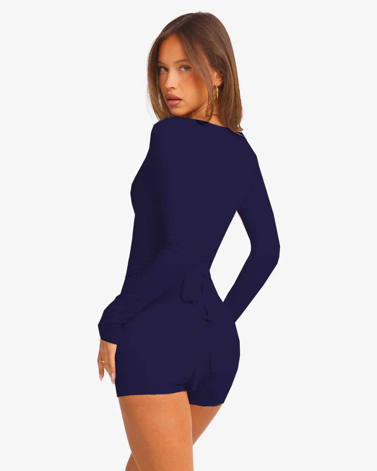C-B Women Cross Wrap Long Sleeve Yoga Top Deep V Back Tie Crop Shirts Thumb Hole Slim Pilates Workout Cover Sport Blouses