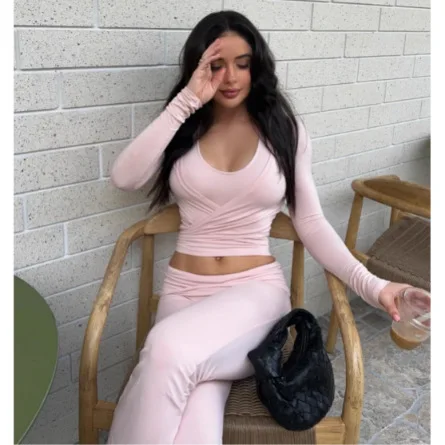C-B Women Cross Wrap Long Sleeve Yoga Top Deep V Back Tie Crop Shirts Thumb Hole Slim Pilates Workout Cover Sport Blouses