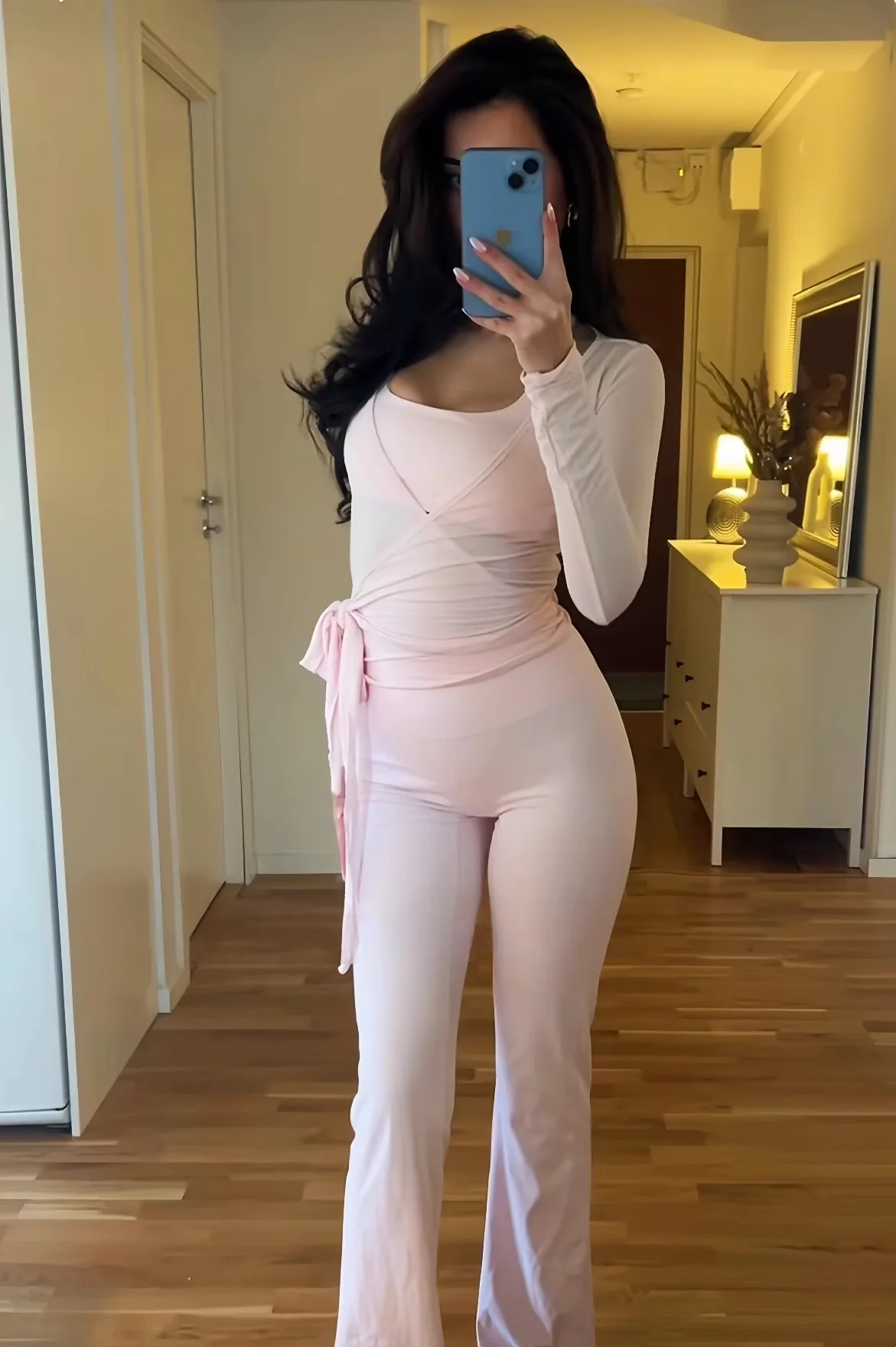 C-B Women Cross Wrap Long Sleeve Yoga Top Deep V Back Tie Crop Shirts Thumb Hole Slim Pilates Workout Cover Sport Blouses